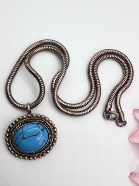 Faux Turquoise Southwestern Pendant Necklace Snake Chain Festival Bohemian Boho